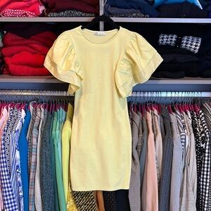 Zara yellow flutter short sleeve dress size S